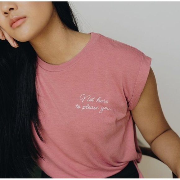 Mauve pink Not Here To Please You feminist t shirt - Picture 1 of 7